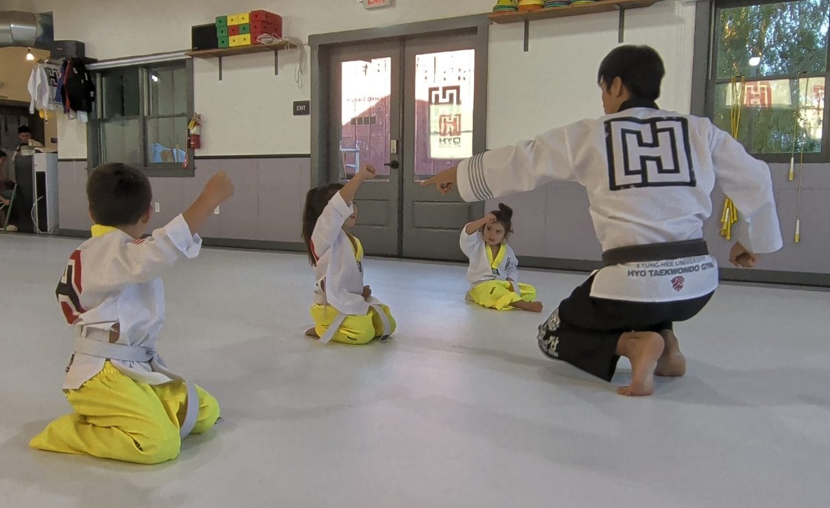 Homeschool students participating in a physical education Taekwondo class at HYO Martial Arts serving Temecula and Murrieta California